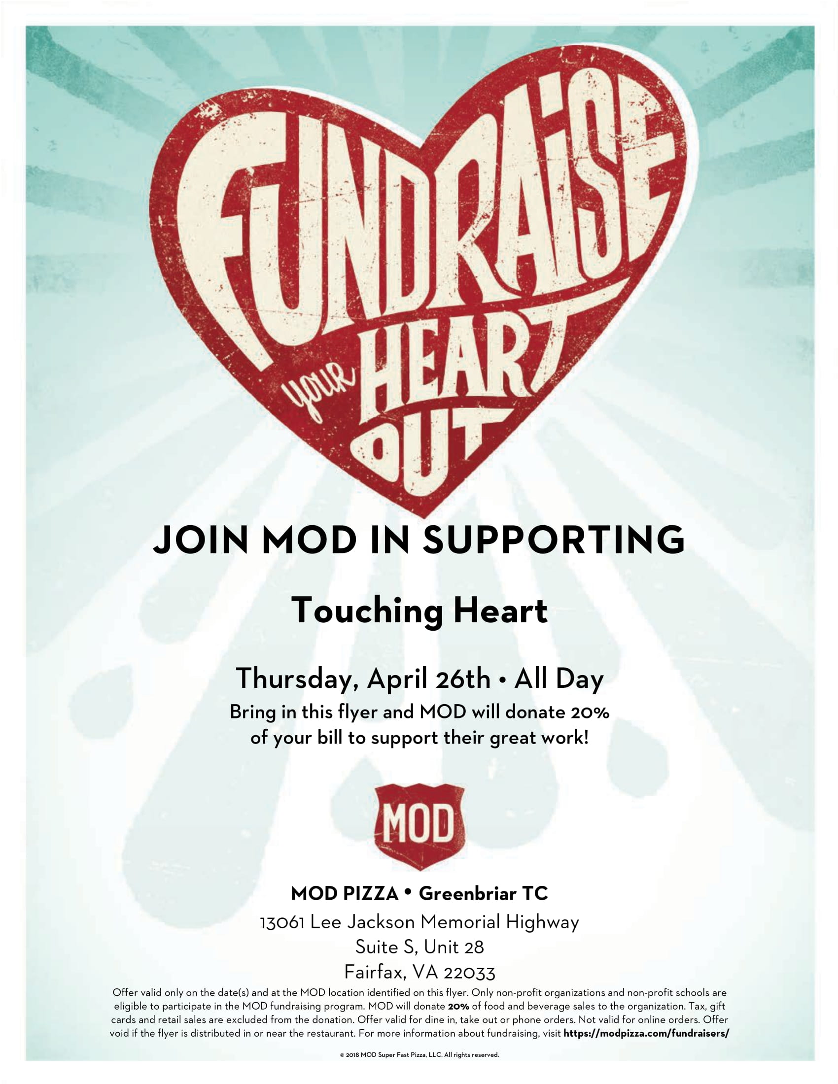 MOD Pizza Fundraiser Touching Heart